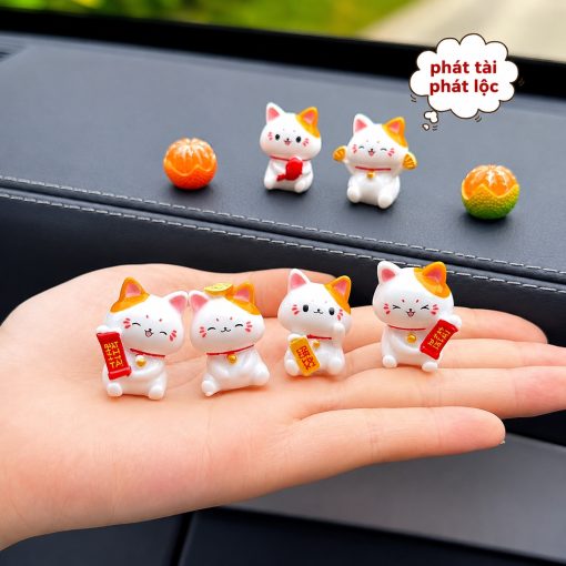 Mèo Thần Tài Trang Trí Chậu Cây Thu Hút Tài Lộc